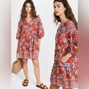 Velvet Lilah Dress in Rouge Medium Bohemian Indian Cotton 70s Floral Summer